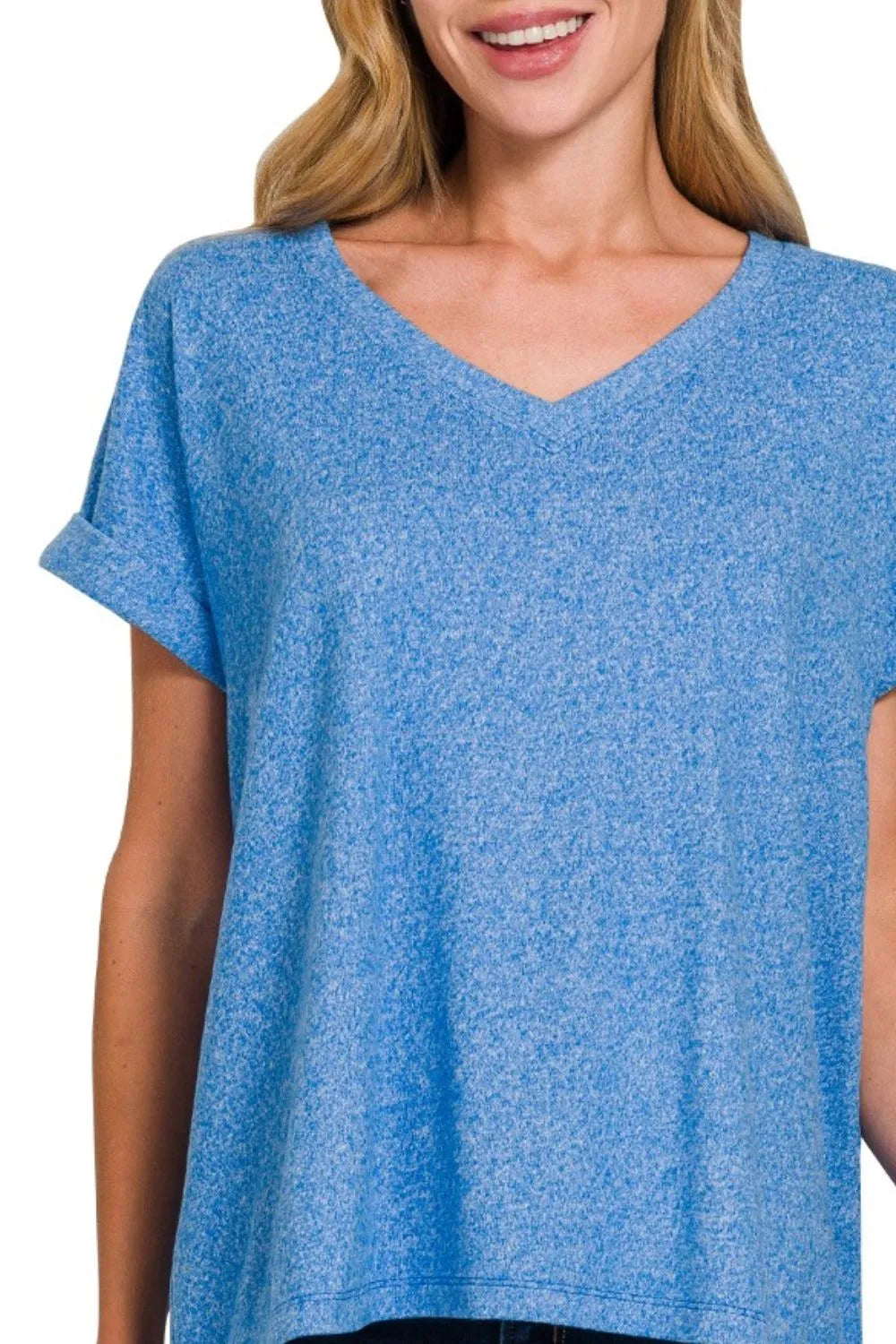 Zenana Soft Melange Hacci V-neck Tee - Love Salve